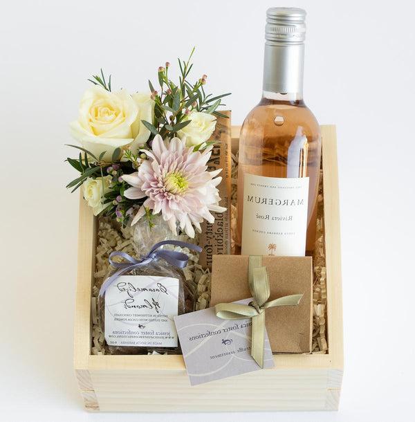 Petite Chocolate Wine + Flowers Gift Box